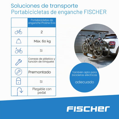 Fischer Proline EVO 126001 Portabicicletas de Bola para 2 Bicicletas o E-Bikes